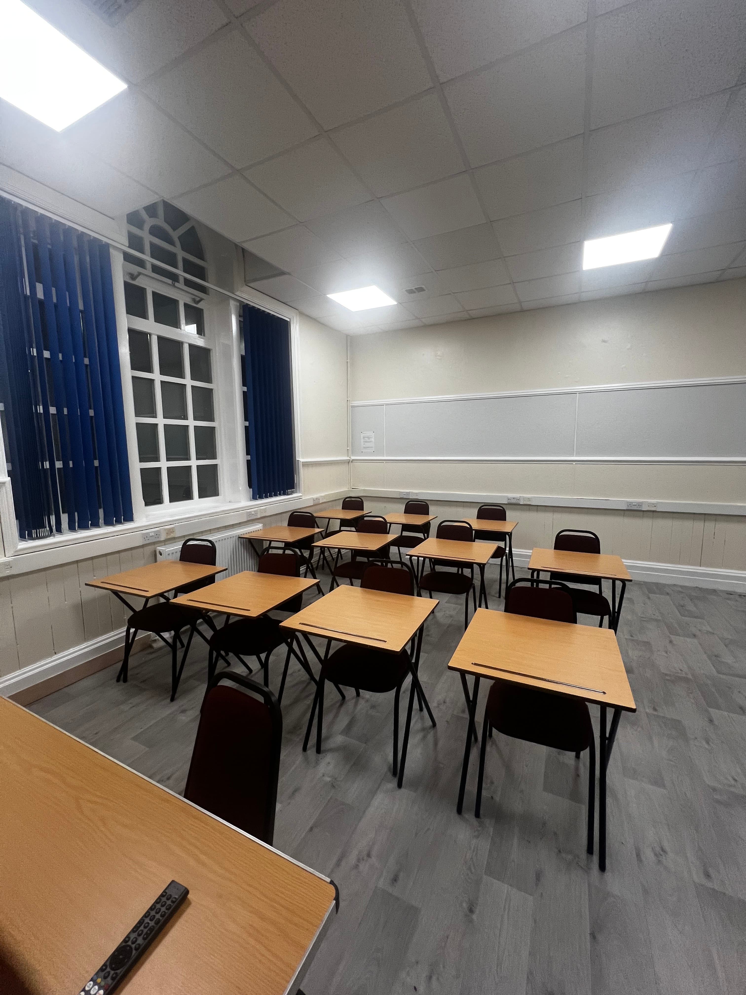 Classroom layout with tables and chairs at Crook Community Centre